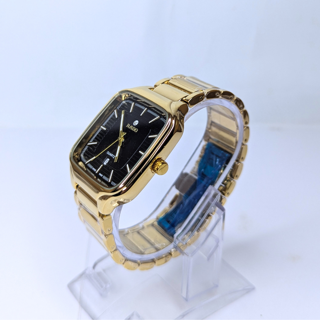 RD Square Golden Chain Watch for Men | Luxury Gold Stainless Steel Watch