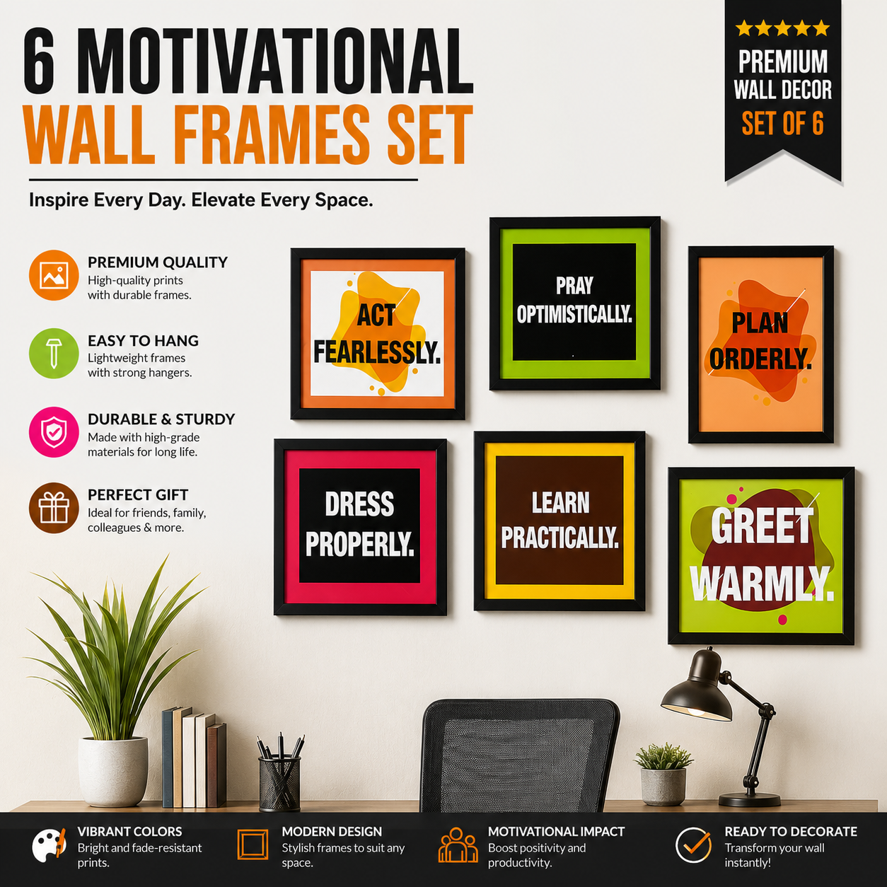 Islamic Motivational Quote Frames Set of 6 | Principles of Prophet Muhammad PBUH Wall Art Pakistan