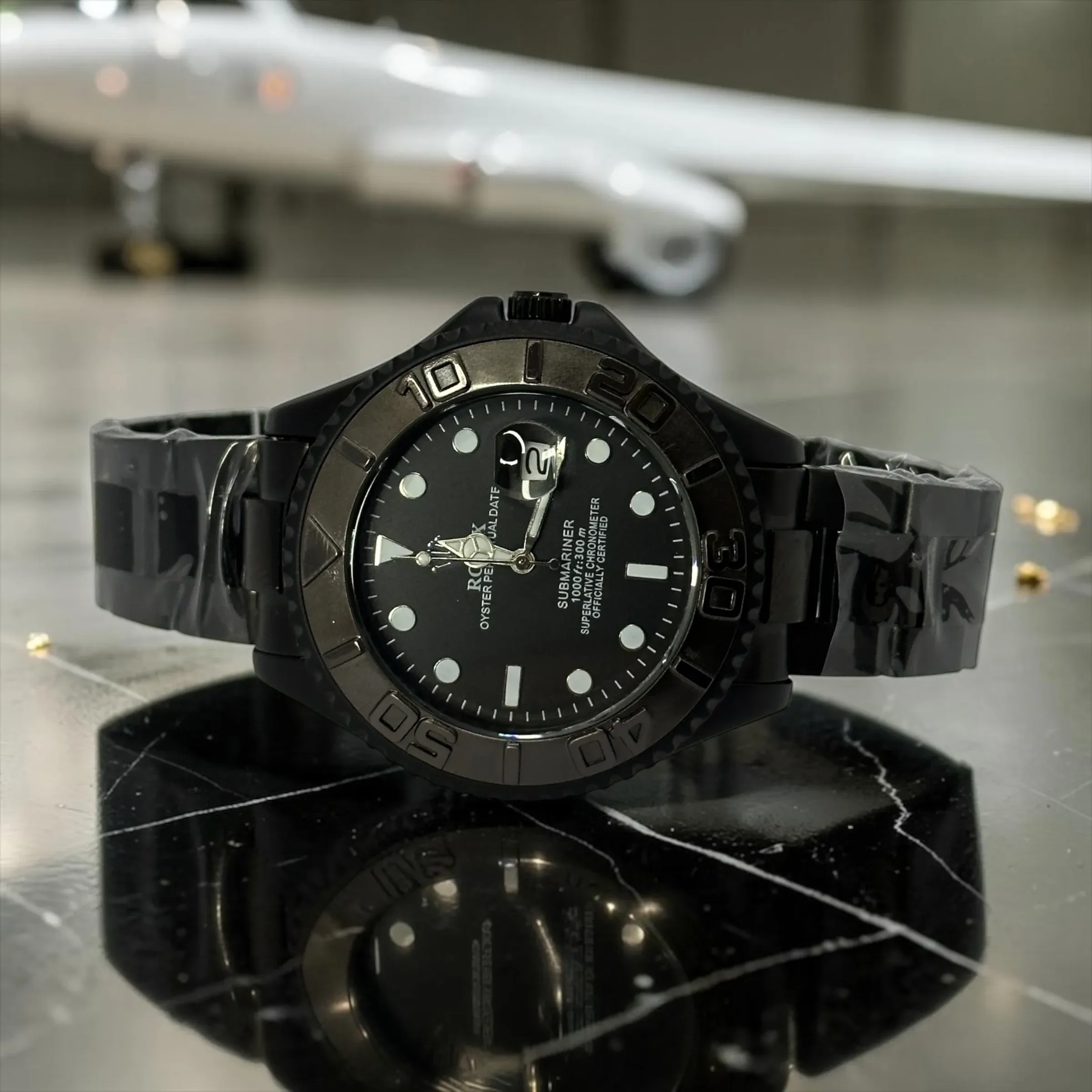 RLX Sub Black Chain Black Dial Watch – Luxury All-Black Stainless Steel Men's Diver Style Wristwatch