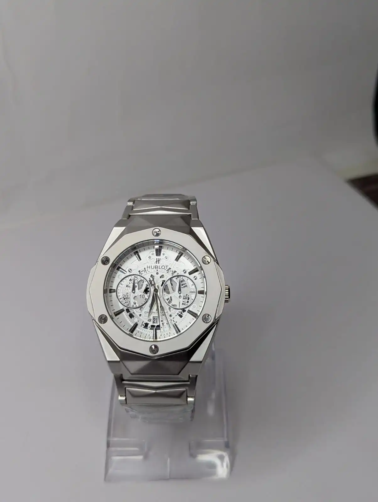 HB Skeleton Silver Chain Watch – Luxury Automatic Style Stainless Steel