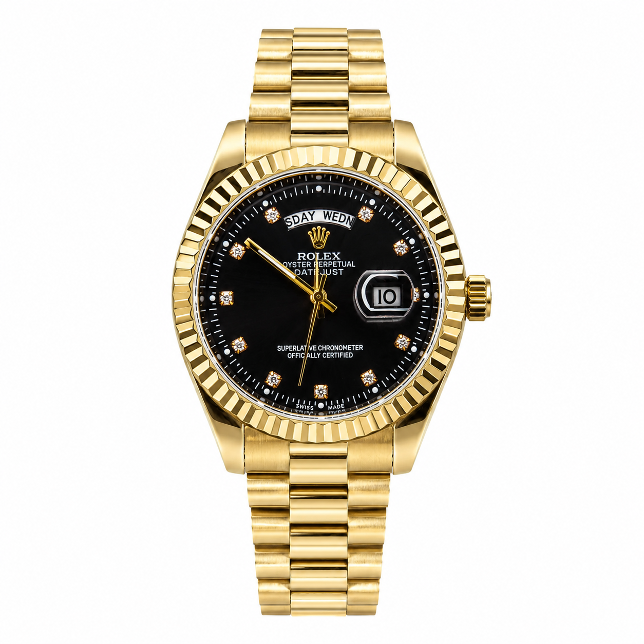 RLX DD - Fluted Bezel - Golden Chain Diamond Dial Stainless Steel Men's Timepiece